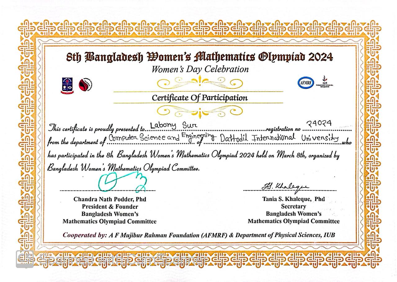 Math Olympiad Certificate